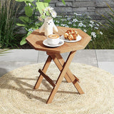 Tangkula Patio Folding Side Table, Teak Wood Octagon Coffee Table w/X-Shaped Legs & Slatted Tabletop - Photo 2