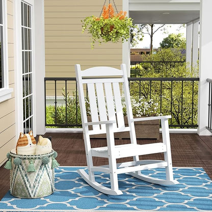 WO Home Furniture Patio Rocking Chair Farmhouse Outdoor HDPE UV Weather Resistant (White)