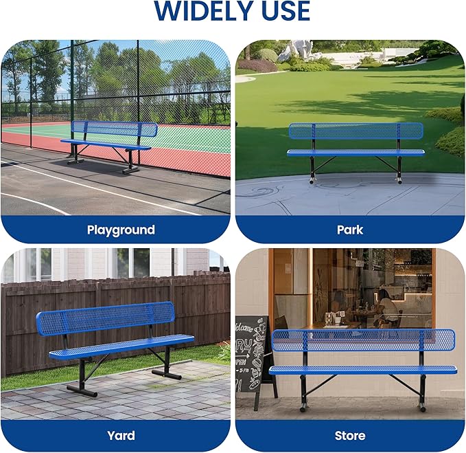 8 Feet Park Bench for Outside,Heavy Duty Patio Garden School Commercial Benches,Weatherproof Outdoor Bench Metal Picnic Bench, Outdoor Steel Bench with Backrest,96.1x23.2x32.5inch