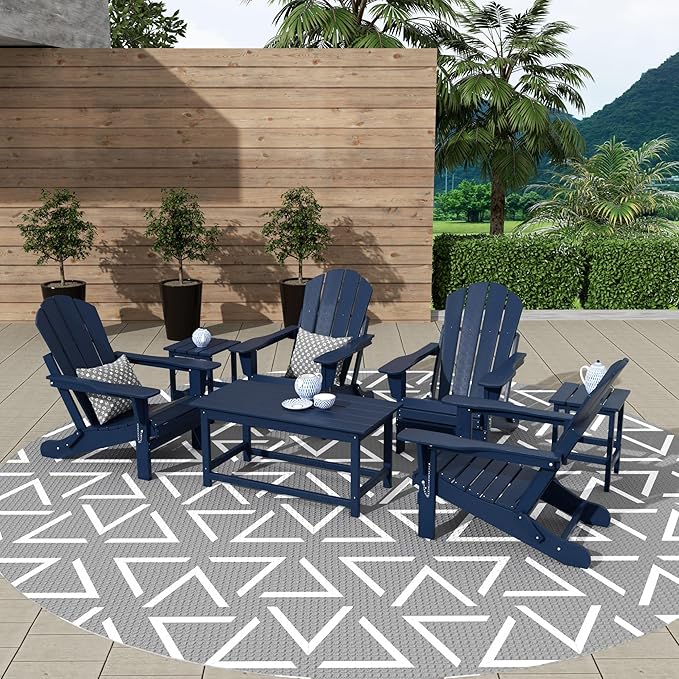WestinTrends Malibu 3-Piece Set Outdoor Coffee and Side Table for Adirondack Chair, Navy Blue