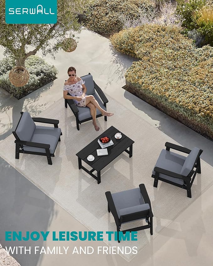 SERWALL Outdoor Patio Furniture Set, 5 Piece HDPE Patio Conversation Sets - Photo 9
