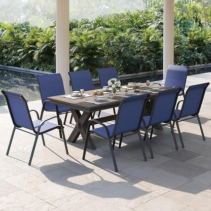 Patio Dining Chairs Set of 8, Outdoor High Stacking Chairs，Breathable Seat Fabric and Alloy Steel Frame for Backyard, Porch, Garden, Sunroom (Blue)