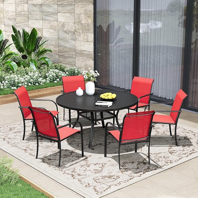 Patio Dining Table for 4-6, Round Metal Outdoor Table with 1.57" Umbrella Hole - Photo 2