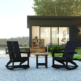 Flash Furniture Set of 2 Finn Modern Commercial Grade Adirondack Rocking Chairs - All-Weather Black Poly Resin Wood - Photo 2