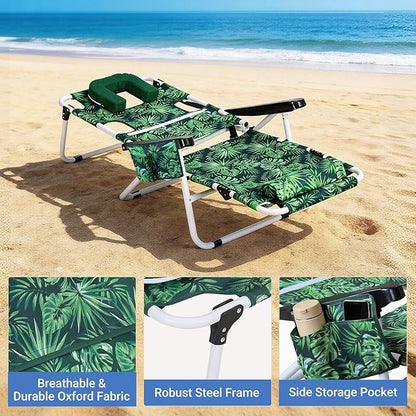 DoCred Heavy Duty Tanning Chair with Face Hole, Adjustable 5-Position Folding Chaise Lounge Chairs for Outside, Portable Lay Flat Beach Lounge Chair for Outdoor Sunbathing Beach Pool Lawn Camping