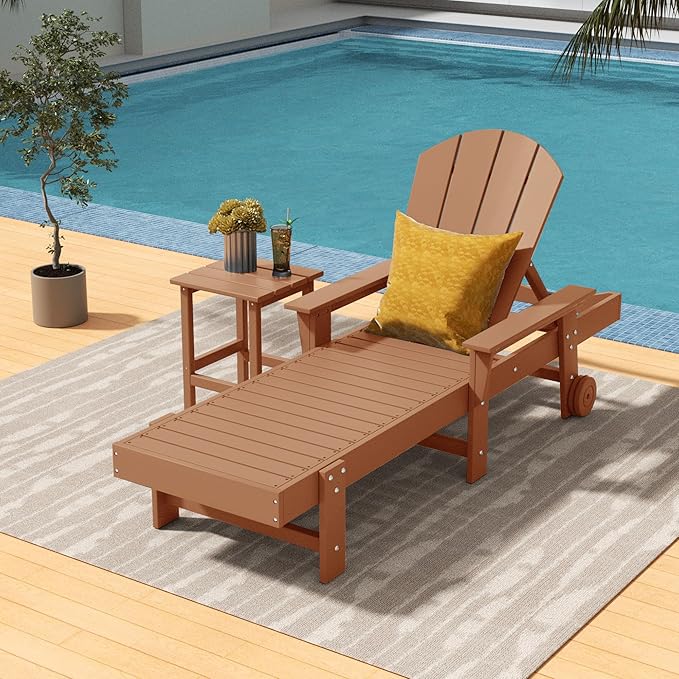 Costaelm Square Outdoor Side Tables, Adirondack Patio Tables for Outside, HDPE Patio End Table Weather Resistant, Balcony Table for Pool, Seaside, Backyard, Porch, Indoor Companion, Teak