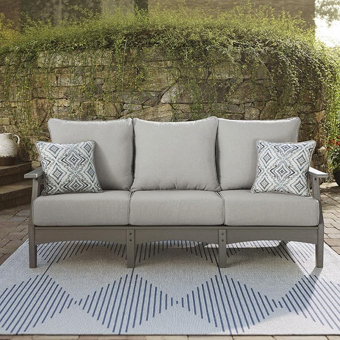 Signature Design by Ashley Visola Outdoor Patio Sofa with All-Weather Cushion and 2 Throw Pillows - Photo 2