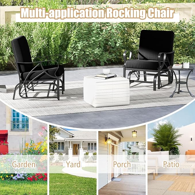 Giantex 2-Pack Outdoor Glider, Patio Rocking Chair with Thick Cushion, Sturdy Metal Frame, Curved Armrest - Photo 9