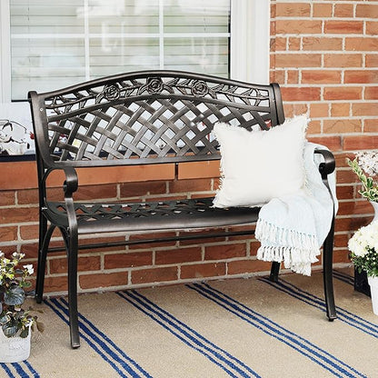 YITAHOME Cast Aluminum Outdoor Bench for 2 Persons, 39.4'' Heavy Duty Rust Free Patio Garden Bench for Front Porch Yard Lawn Entryway Deck, Park Bench, Outdoor Benches, Bronze