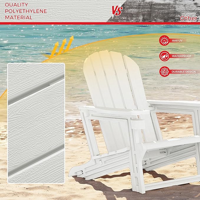 Costaelm Cayman 2-Piece HDPE Plastic Adirondack Patio Chair Set with 18" Side Table, White