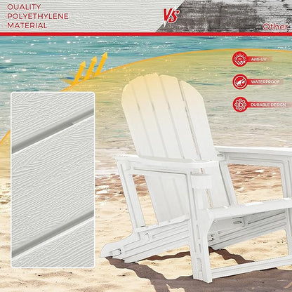 Costaelm Cayman 2-Piece HDPE Plastic Adirondack Patio Chair Set with 18" Side Table, White