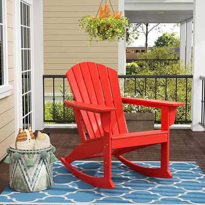 WO WESTIN OUTDOOR HDPE Altura Outdoor Rocking Poly Adirondack Chair, Red
