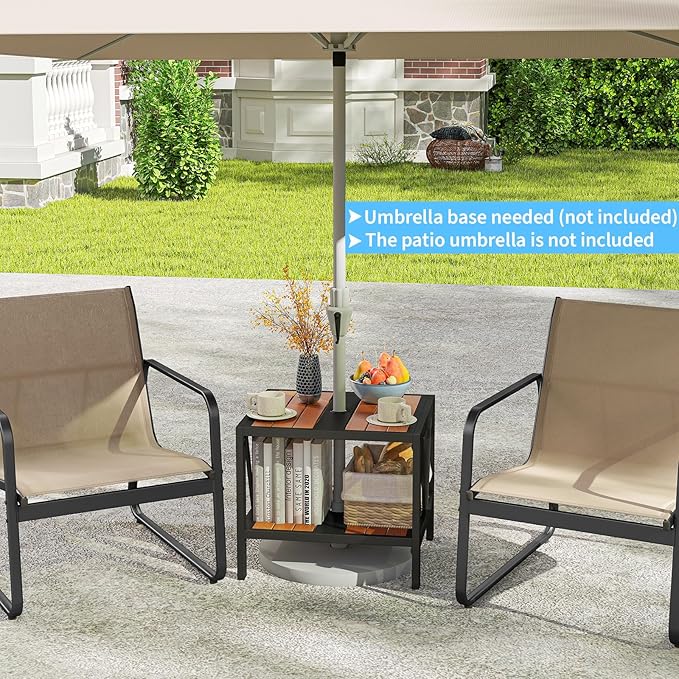 Tangkula Outdoor Side Table with 1.57” Umbrella Hole, 2-Tier Patio Metal End Table with Storage Shelf - Photo 9