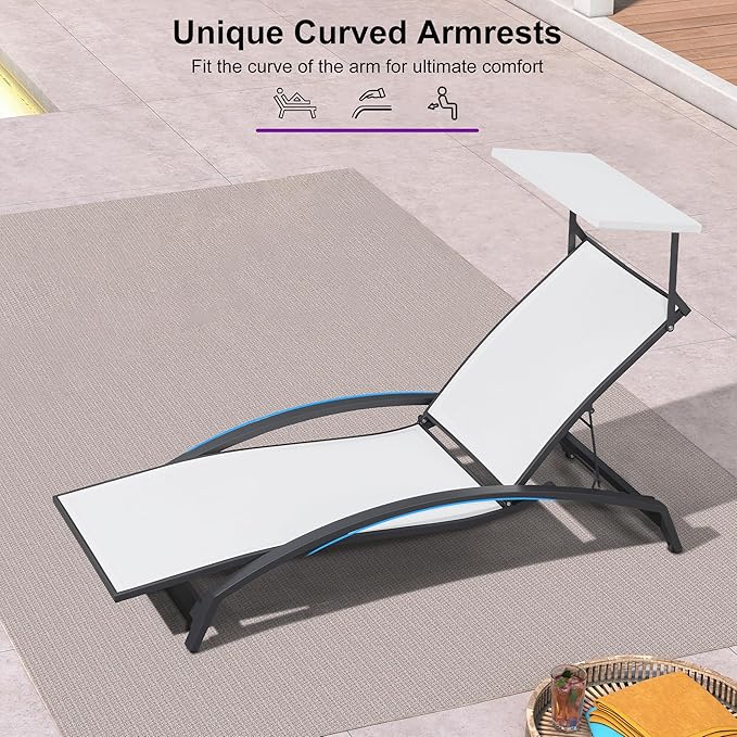 PURPLE LEAF Patio Lounge Chair with Canopy Shade Outdoor Chaise Lounge Chair Set of 2 for Lawn Poolside Backyard - Photo 5