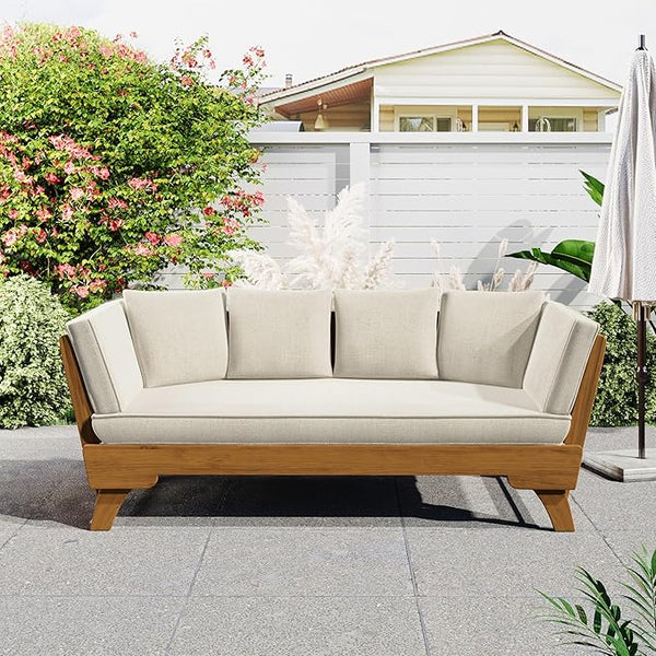 Christopher Knight Home Gary Patio Convertible Couch, Wooden Outdoor Daybed - Photo 1