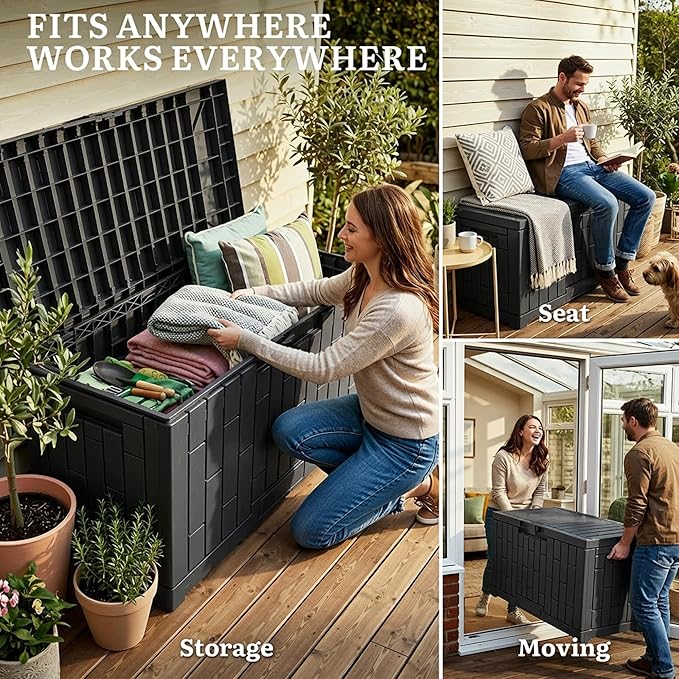 YITAHOME 60 Gallon Outdoor Storage Box, Large Water Resistant Resin Deck Box - Photo 5