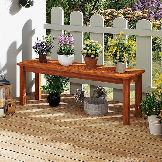 HAPPYGRILL Outdoor Wooden Bench 2-Person Solid Wood Garden Bench with Slatted Seat 45", 440 lbs Weight Capacity, Backless Park Seat for Porch, Balcony (2)