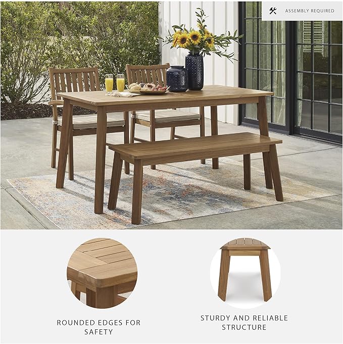 Signature Design by Ashley Janiyah Casual Outdoor Dining Bench, Light Brown