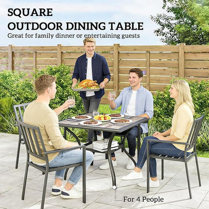 Outsunny Outdoor Dining Table for 4 People, 37" Square Patio Table with Umbrella Hole, Storage Shelf and Faux Wood Top, Metal Frame Outdoor Furniture for Garden, Backyard, Deck, Gray