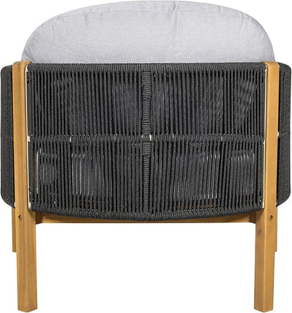 Christopher Knight Home Grotta Acacia Wood Patio Accent Chair Set of 2, Wooden Lounge Chair Outdoor, Outdoor Barrel Chair with Rope Weave+Removable Cushion, Curved Backrest Lounge Sofa, Gray+Teak