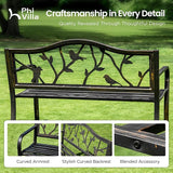 PHI VILLA Outdoor Garden Park Bench Patio 50" Metal Bench, Steel Frame Bench with Backrest and Armrests for Porch, Lawn - Photo 9