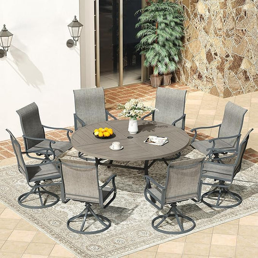 VICLLAX 60" Round Patio Dining Table for 8-10, All Weather Metal Outdoor Table with 1.57" Umbrella Hole and Surdy Frame for Garden Lawn Deck, Grey