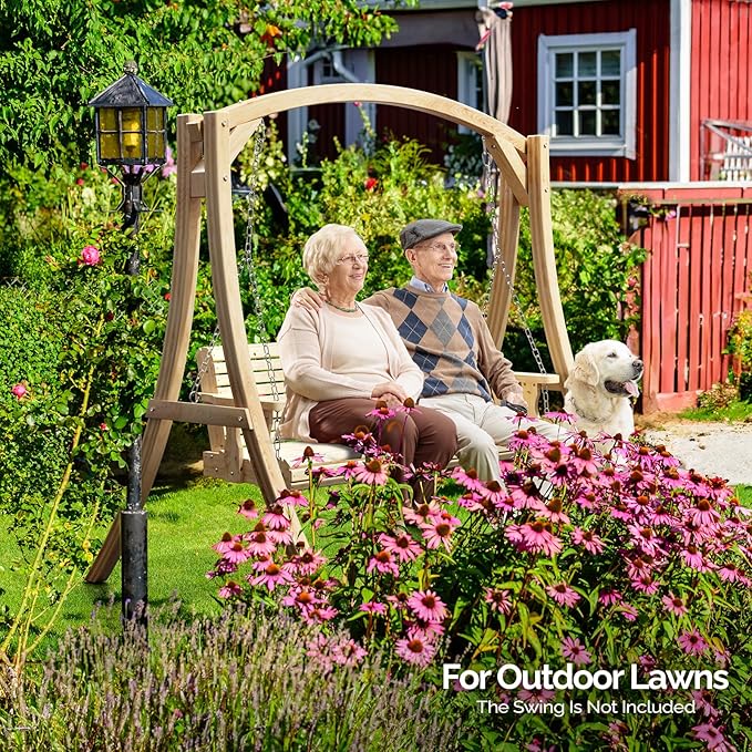VINGLI 5FT Porch Swing Frame, 1000LBS Heavy Duty A-Frame Wooden Porch Swing Stand with Curved Arc Top - Photo 9