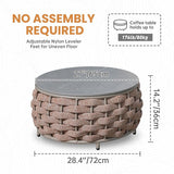 Short Round Patio Coffee Table: Hand Woven Rope Side Tables Assembled - Aluminum Outdoor Accent Table Modern - Metal - Photo 2