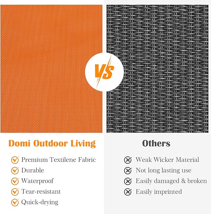 Domi Outdoor Lounge Chair, Aluminum Patio Chaise Lounge with 5 Position Adjustable Backrest and Wheels, All Weather Reclining Chair with Side Table for Patio, Yard,Balcony,Poolside (Orange)