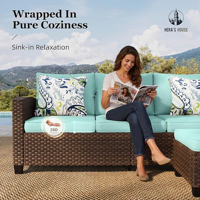 HERA'S HOUSE Outdoor Patio Sofa, 3-Seat Wicker Couch Loveseat, Deep Seating Furniture for Lawn Garden Porch Backyard - Photo 4