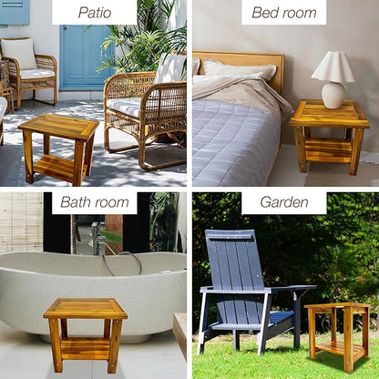 Double Adirondack Table - Weatherproof Outdoor Side Table - Patio End Tables for Outside - Adirondack Side Table - Acacia Wood 2-Tier End Table for Indoor & Outdoor Use