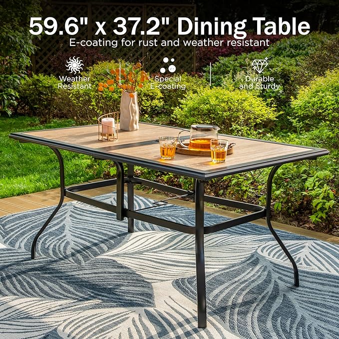 PHI VILLA Outdoor Dining Table for 6, 60" Metal Rectangle Metal Steel Table with Polywood Tabletop - Photo 3