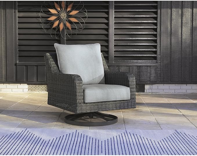 Signature Design by Ashley Elite Park Casual Outdoor Weather Resistant Rust-Proof Swivel Lounge with Removable Cushion, Gray