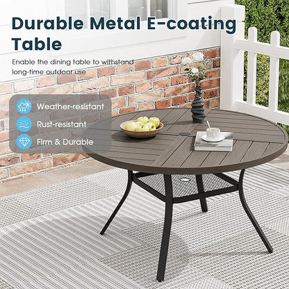 Patio Dining Table for 4, Round Metal Outdoor Table with Storage Shelf, 1.57" Umbrella Hole, 41" Outdoor Quartered Tabletop Dining Table for Backyard, Porch, Lawn, Grey