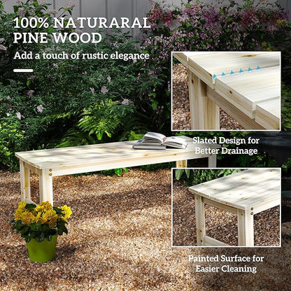 Outsunny 2-Seat Wood Garden Bench, Patio Bench Outdoor Bench with Slatted Seat, Backless Front Porch Bench for Park, Garden, Poolside, Deck, Nature Wood