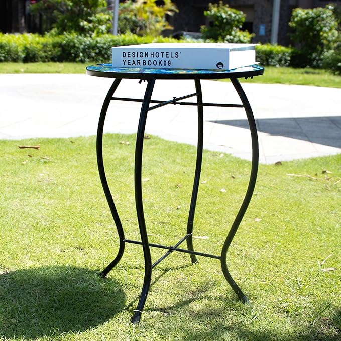 12 Inch Round Peacocks Glass Side Table, Patio Small Table, Outdoor Side Table, Outdoor Bar Table - Photo 5