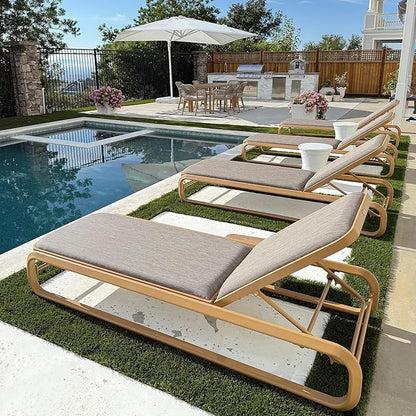 PURPLE LEAF Outdoor Chaise Lounges 4 Chairs with Cushion Aluminum Pool Side Sun Lounges Adjustable Reclining Patio Set Teak