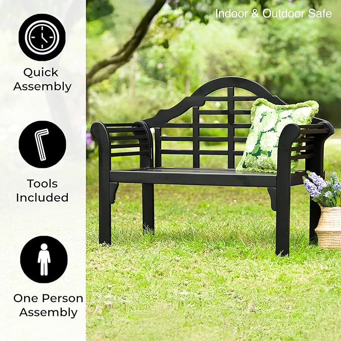 Plow & Hearth Weatherproof Lutyens Eucalyptus Wood Garden Bench | Foldable Patio Bench - Photo 5
