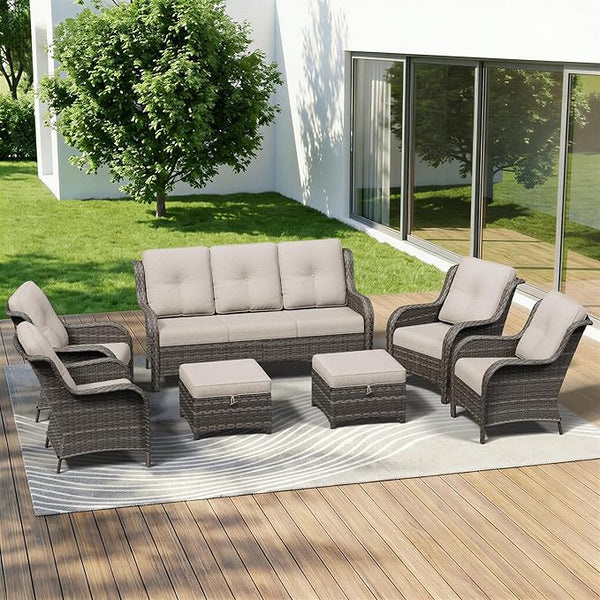 7 Piece Outdoor Wicker Patio Furniture Set, Patio Chairs Set with Thickened Olefin Cushions, High Back and Deep Seating - Photo 1