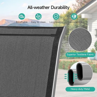 Patio Chairs Set of 2, Easily Set Up Stackable Outdoor Dining Chairs with High Back and Wide Seat, All Weather Breathable Outdoor Chairs Set of 2 with Metal Frame for Backyard Deck Pool, Black