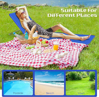 Tangkula 3 Pieces Beach Chairs for Adults, Lightweight Lawn Lounge Chairs with 5 Adjustable Recline Position, Zipper Pocket, Backpack 2 Pack Beach Chairs Set with Folding Side Table (Blue)
