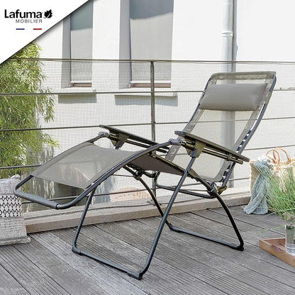 Lafuma Futura XL Zero Gravity Outdoor Steel Framed Lawn Recliner Chair with Armrest, Extra Wide Recliner, and Adjustable Neck Pillow, Seigle