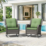 Patio Rocking Chairs Set of 2, Outdoor Wicker Patio Furniture Set 2 Pieces with Thickened Olefin Cushions - Photo 8