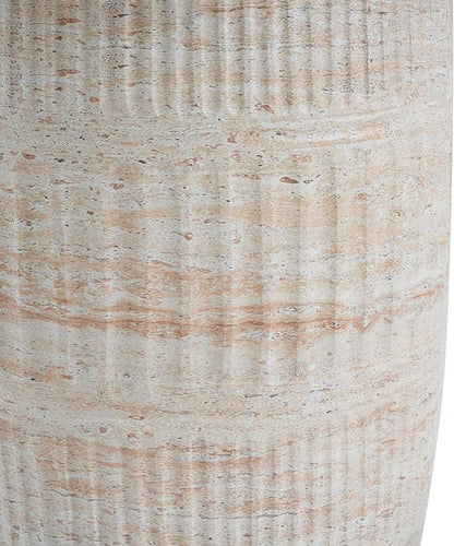Merax Outdoor Lightweight Concrete Side Table 15" Dx18.5 H Cylinder Round Travertine Indoor Accent Table Weather Resistant End Table for Patio, No Assembly Required, Beige
