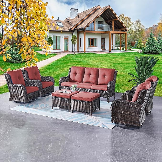 Rilyson Patio Furniture Swivel Chairs Set - 7 Piece Wicker Rattan Outdoor Sectional Conversation Sets with 4 Swivel - Photo 8