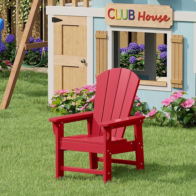 WestinTrends Malibu Kids Outdoor HDPE Adirondack Plastic Patio Chair, Red