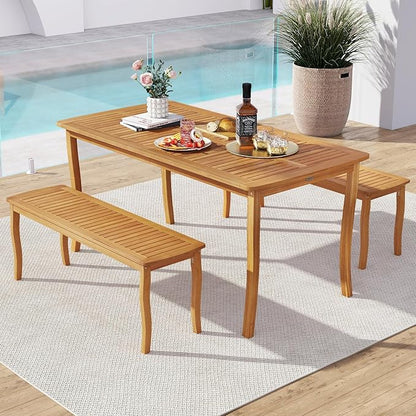 Tangkula Acacia Wood Outdoor Bench, 47" 2-Person Patio Dining Bench with Slatted Seat, Backless Wooden Entryway Bench, Farmhouse Indoor Outdoor Bench for Garden, Poolside, Deck & Park (2,Natural)