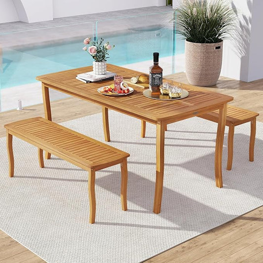 Tangkula Acacia Wood Outdoor Bench, 47" 2-Person Patio Dining Bench with Slatted Seat, Backless Wooden Entryway Bench, Farmhouse Indoor Outdoor Bench for Garden, Poolside, Deck & Park (2,Natural)