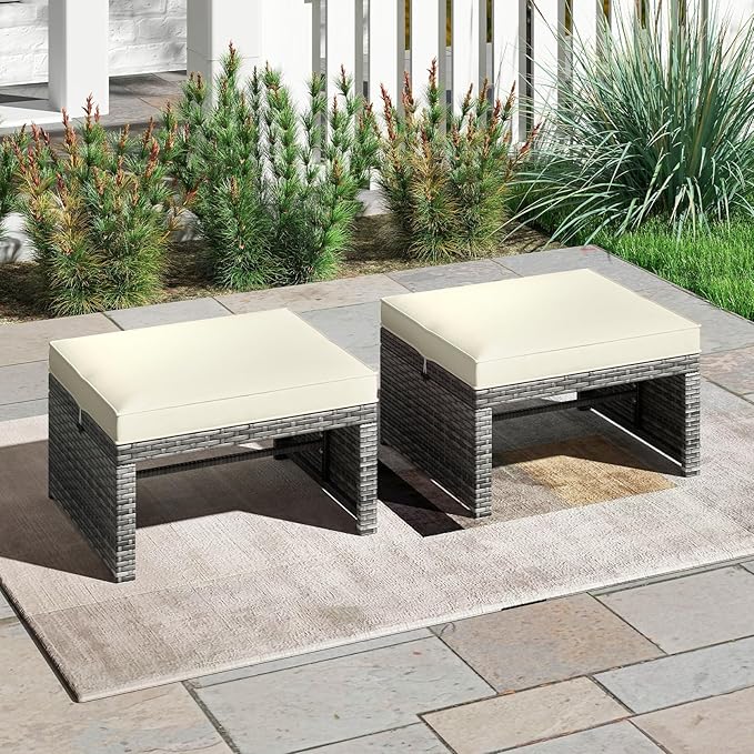Tangkula 2 Pieces Patio PE Rattan Ottomans - Photo 2