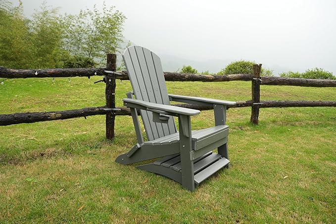nevilywood HDPE Folding Ottoman - Adirondack Chair Footrest – Weather Resistant, Wood-Grain, Low-Maintenance-, Garden Patio Porch – Teak Brown
